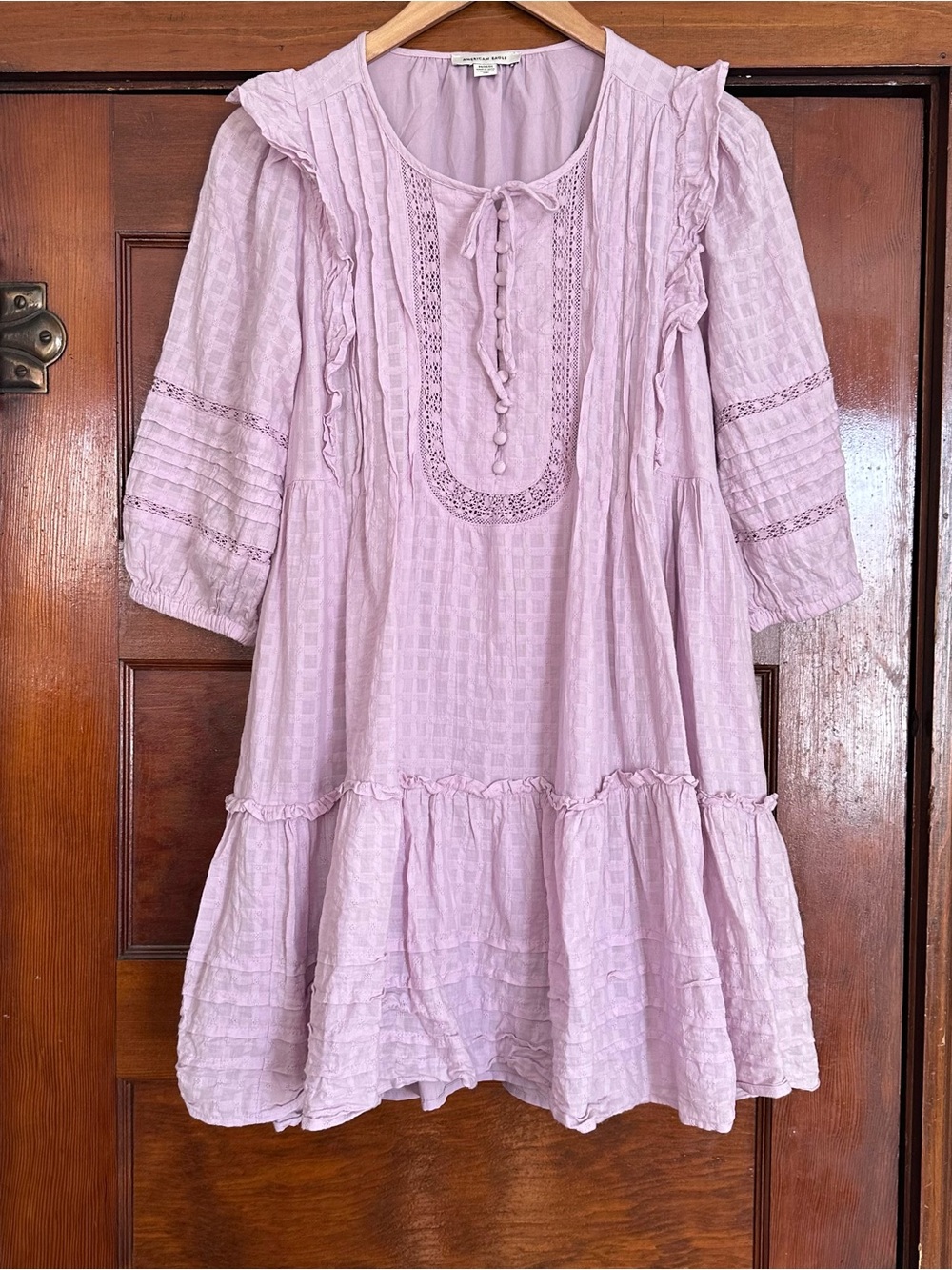 American Eagle Pintuck Ruffle Babydoll Mini Dress Sz Medium Purple Dollette Boho
